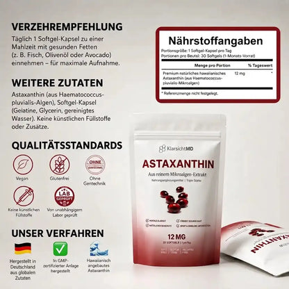 KlarsichtMD Astaxanthin – Bekämpft oxidativen Stress auf natürliche Weise, um das Gleichgewicht von innen und außen wiederherzustellen..