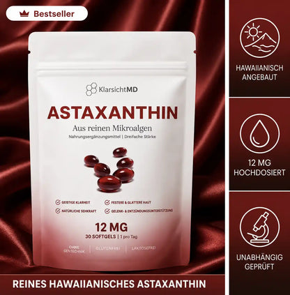 KlarsichtMD Astaxanthin – Bekämpft oxidativen Stress auf natürliche Weise, um das Gleichgewicht von innen und außen wiederherzustellen..