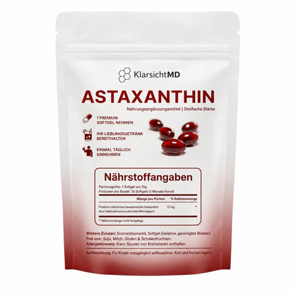 KlarsichtMD Astaxanthin – Bekämpft oxidativen Stress auf natürliche Weise, um das Gleichgewicht von innen und außen wiederherzustellen..