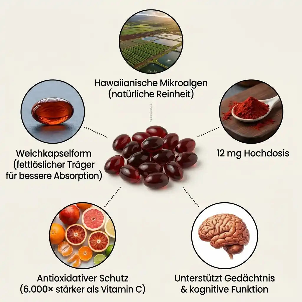 KlarsichtMD Astaxanthin – Bekämpft oxidativen Stress auf natürliche Weise, um das Gleichgewicht von innen und außen wiederherzustellen..