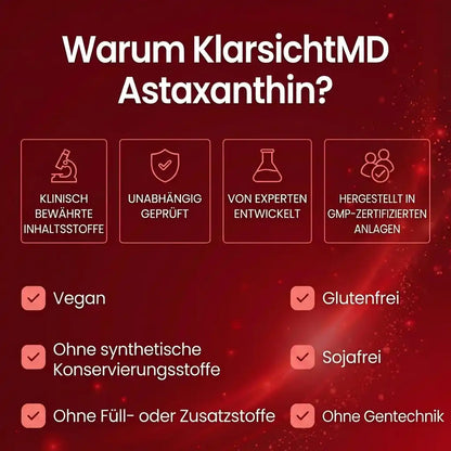 KlarsichtMD Astaxanthin – Bekämpft oxidativen Stress auf natürliche Weise, um das Gleichgewicht von innen und außen wiederherzustellen..