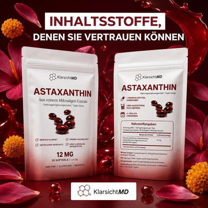 KlarsichtMD Astaxanthin – Bekämpft oxidativen Stress auf natürliche Weise, um das Gleichgewicht von innen und außen wiederherzustellen..