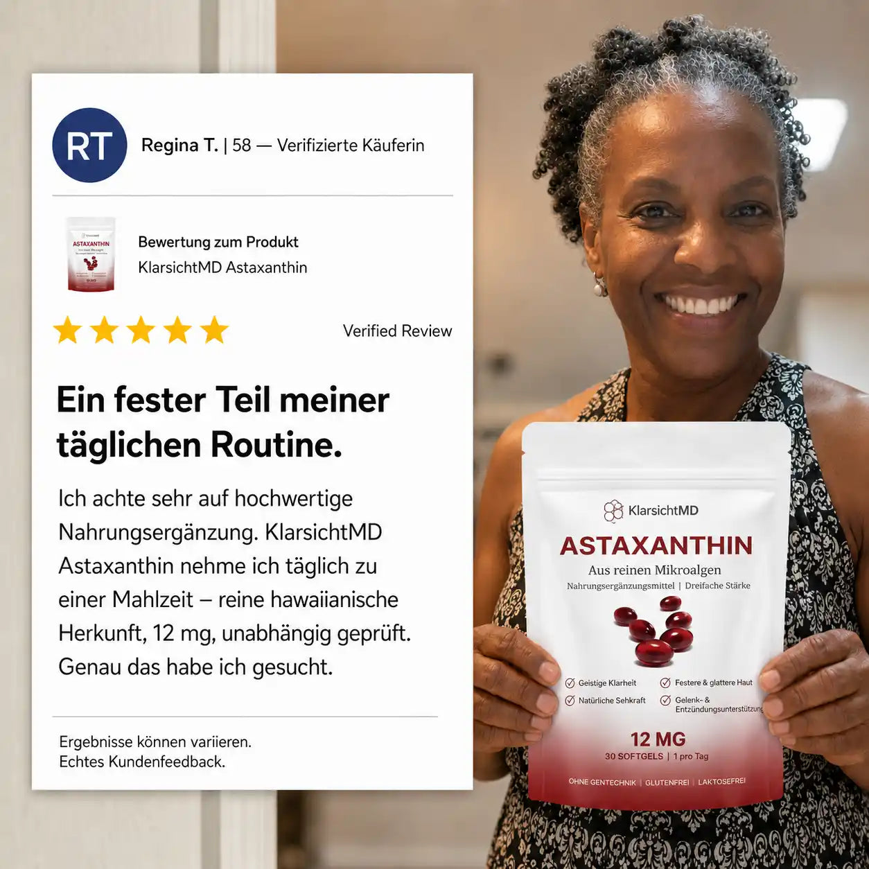 KlarsichtMD Astaxanthin – Bekämpft oxidativen Stress auf natürliche Weise, um das Gleichgewicht von innen und außen wiederherzustellen..