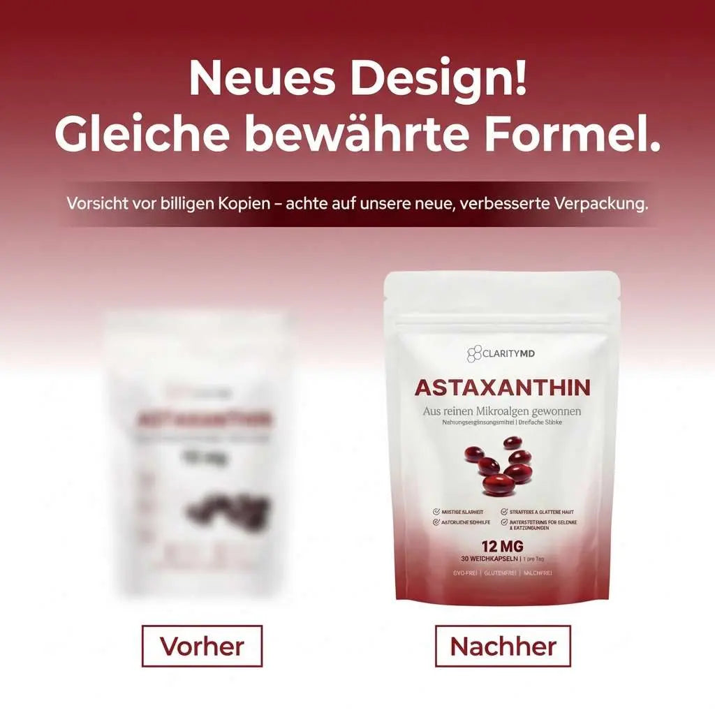 KlarsichtMD Astaxanthin – Bekämpft oxidativen Stress auf natürliche Weise, um das Gleichgewicht von innen und außen wiederherzustellen.