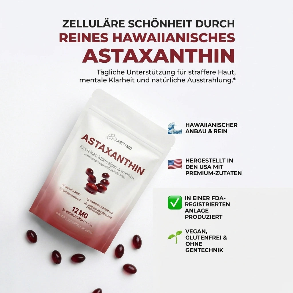KlarsichtMD – Astaxanthin 12 mg Weichkapseln – Stellt auf natürliche Weise die Durchblutung und Energie wieder her und schützt lebenswichtige Organe