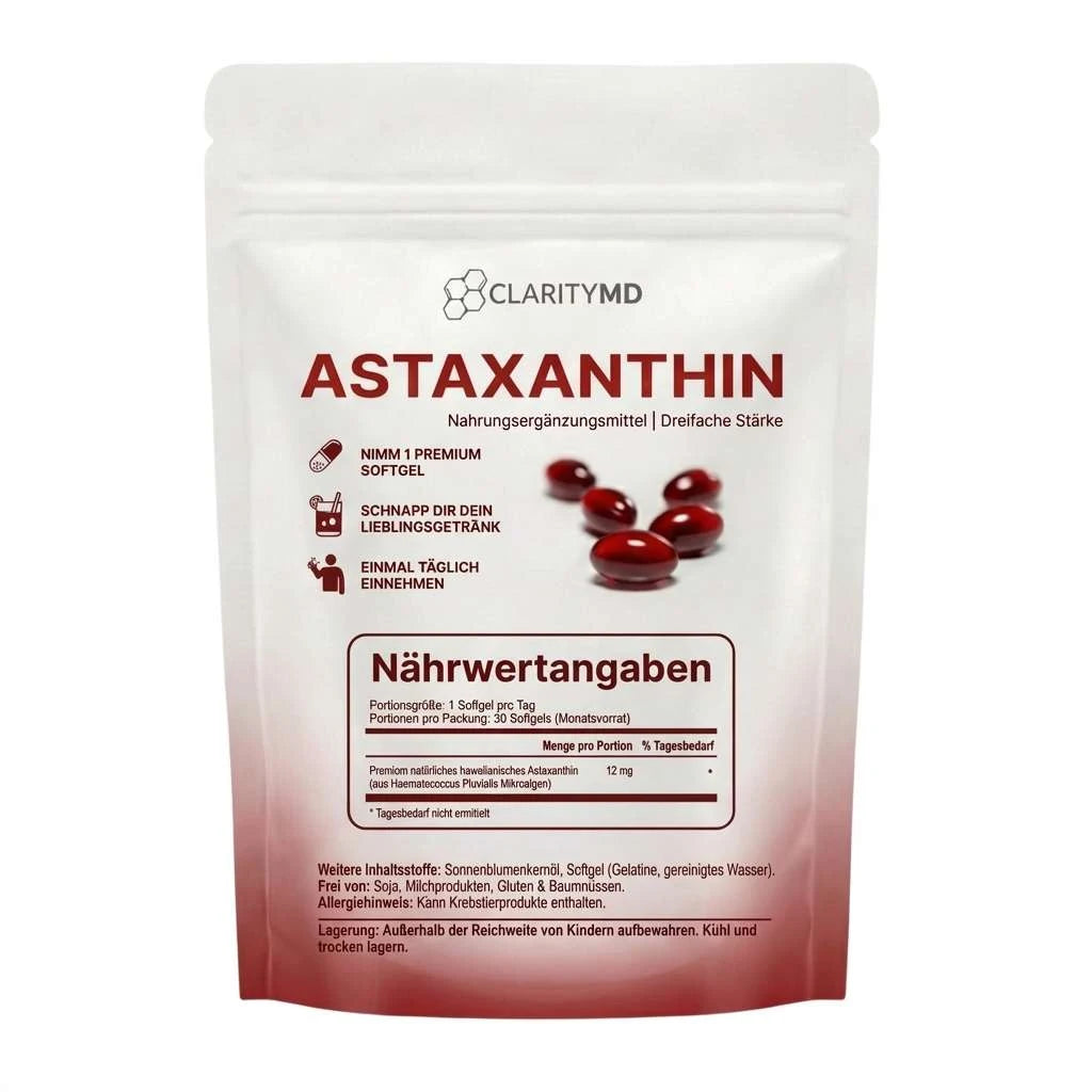 KlarsichtMD Astaxanthin – Bekämpft oxidativen Stress auf natürliche Weise, um das Gleichgewicht von innen und außen wiederherzustellen.