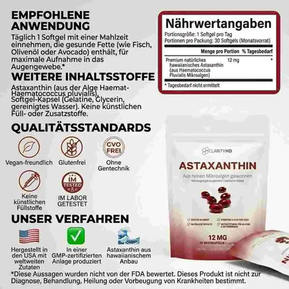 KlarsichtMD Astaxanthin – Bekämpft oxidativen Stress auf natürliche Weise, um das Gleichgewicht von innen und außen wiederherzustellen.