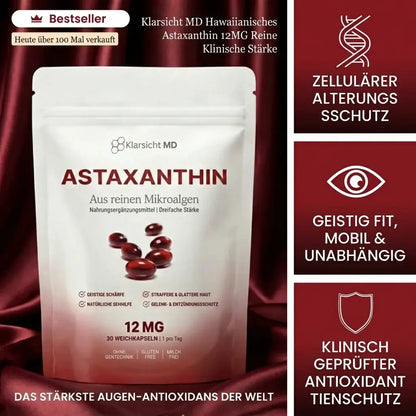 KlarsichtMD – Astaxanthin 12 mg Weichkapseln – Stellt auf natürliche Weise die Durchblutung und Energie wieder her und schützt lebenswichtige Organe