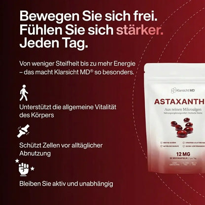 KlarsichtMD Astaxanthin 12mg Softgels – Ganzheitlicher Zellschutz für Körper & Gehirn für gesundes Altern