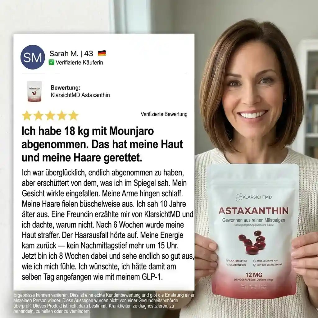 KlarsichtMD – Astaxanthin 12mg Weichkapseln – Natürlich für straffe, strahlende Haut, gesundes Haar & Energie